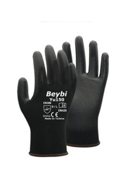 Pu Touch Polyester Örgü Kaplı Siyah Montaj Eldiveni No:9