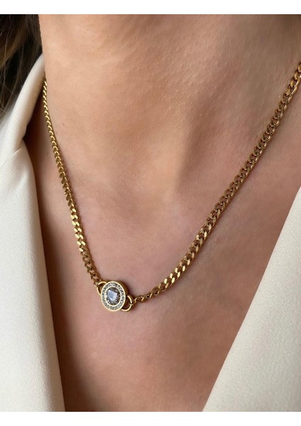 316L Çelik Zirkon Taşlı Kolye