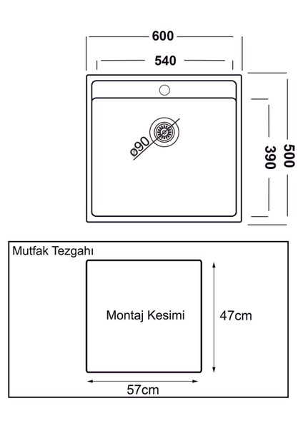 GL General Granit Beyaz Tek Gözlü Evye 60x50 Vısta