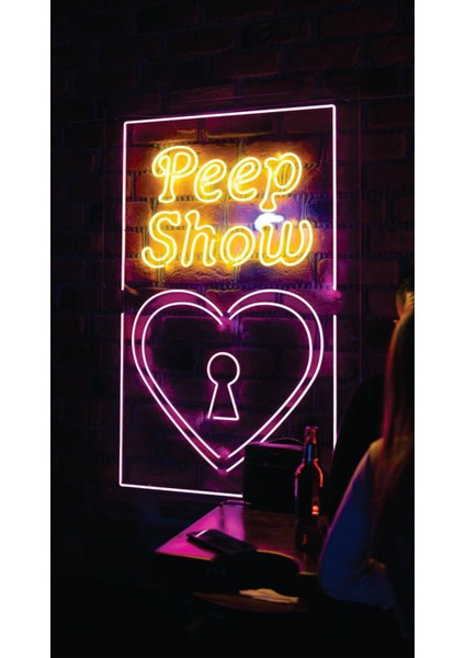 Peep Show Yazılı Neon Işıklı Duvar Dekoru