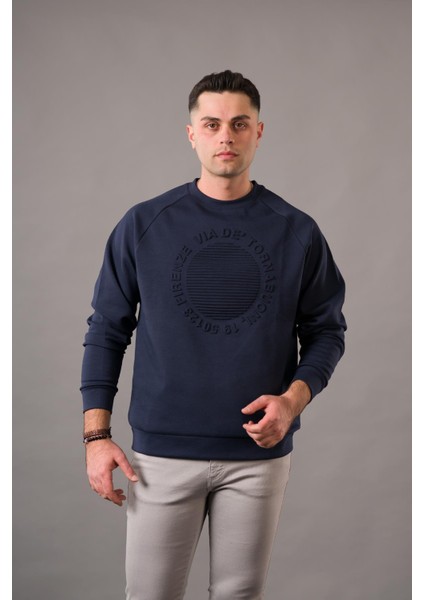 Oversize Baskılı Sıfır Yaka Pamuklu Erkek Sweatshirt