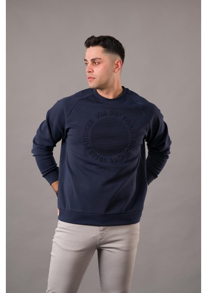 Oversize Baskılı Sıfır Yaka Pamuklu Erkek Sweatshirt