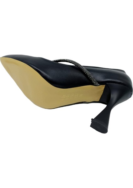 360 Kadın Siyah Taşlı Kadeh Topuk Stiletto Ayakkabı