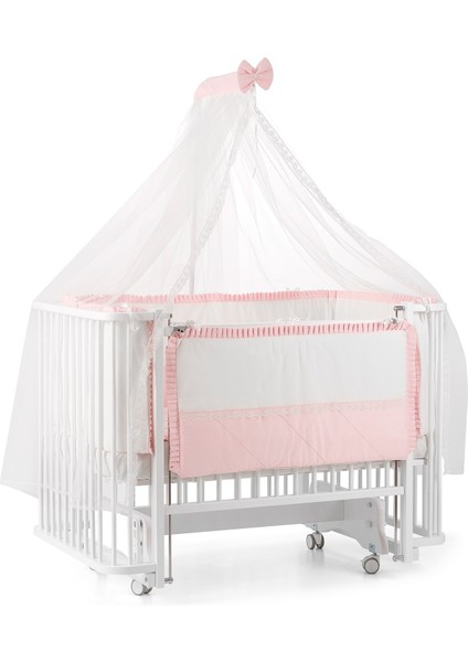 Meltem Smart Bambino Sallanır Ahşap Anne Yanı Beşik 70x110 cm (beyaz-pembe)