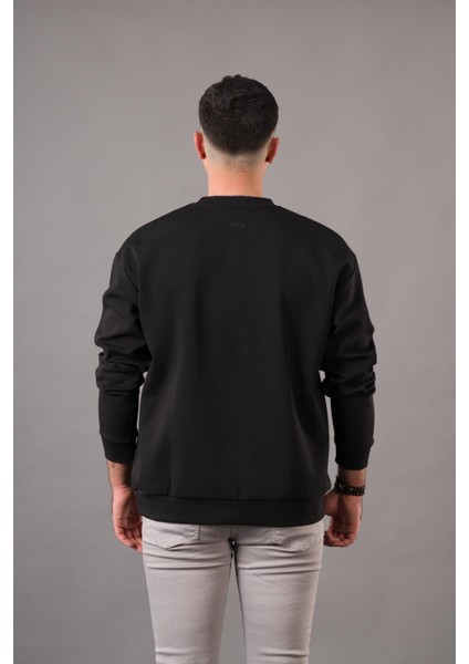 Oversize Baskılı Sıfır Yaka Pamuklu Erkek Sweatshirt