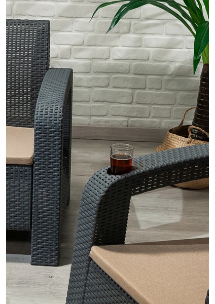 ModaLife Olimpos 2+1+1+S Balkon&teras Bahçe Mobilyası / Antrasit