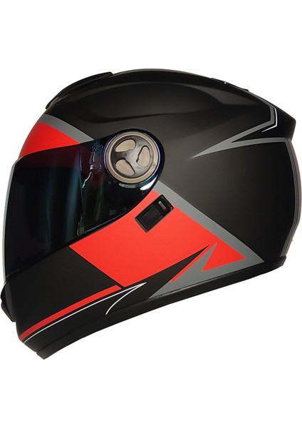 Free-M 913 Affır Mat Siyah-Kırmızı Güneş Vizörlü Kapalı Kask (Aynalı Sarı Camlı)