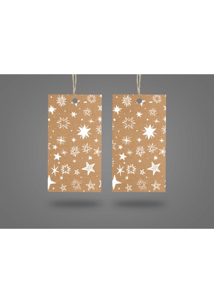Kraft Görünümlü Yıldızlı Sallanan Etiket (5x8 cm 50 Adet )