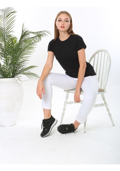 %100 Pamuk Basic T-Shirt (Rahat Giyim) Kadın - Siyah