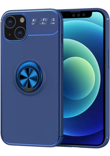 Apple iPhone 13 Mini Kılıf Ravel Yüzüklü Mıknatıslı Stand Focus Silikon Mavi