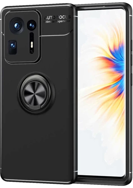 Xiaomi Mi Mix 4 Kılıf Ravel Yüzüklü Mıknatıslı Stand Focus Silikon Siyah