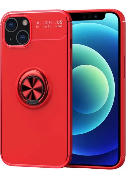 Apple iPhone 13 Mini Kılıf Ravel Yüzüklü Mıknatıslı Stand Focus Silikon Kırmızı