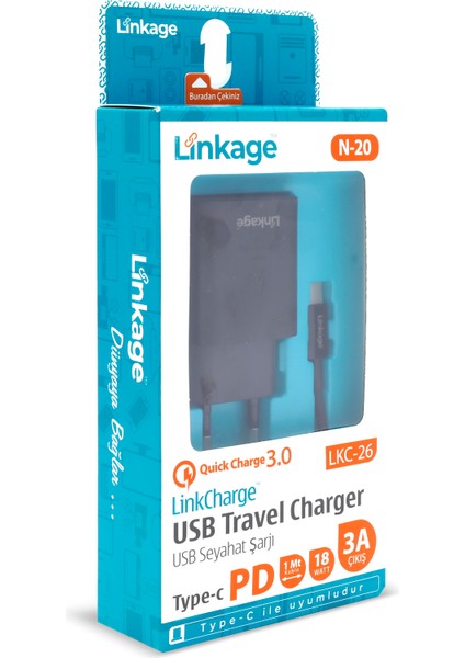 Lkc-26 3A 18WATT Type-C - Type-C Kablolu Hızlı Şarj Cihazı-1 Metre