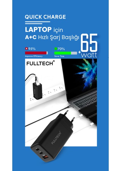 Fc9 Q.c 3.0 5.2AMPER 65WATT 2pd - USB 3 Çıkışlı Hızlı Şarj Adaptörü