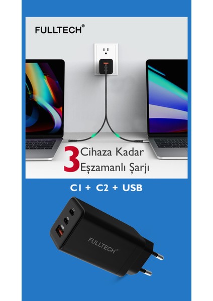 Fc9 Q.c 3.0 5.2AMPER 65WATT 2pd - USB 3 Çıkışlı Hızlı Şarj Adaptörü