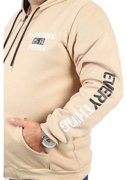 Büyük Beden Erkek Fermuarlı 3ip Sweat Everything 22737 Bej