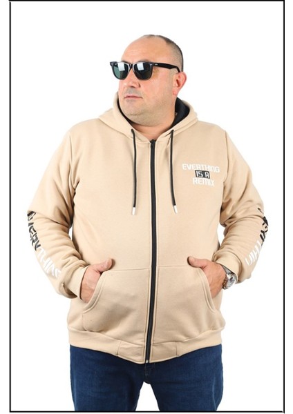 Büyük Beden Erkek Fermuarlı 3ip Sweat Everything 22737 Bej fiyatları