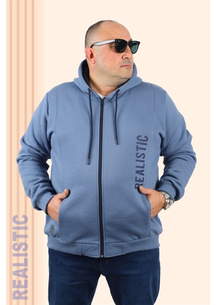 Büyük Beden Erkek 3ip Sweat Realistic 22738 Mavı