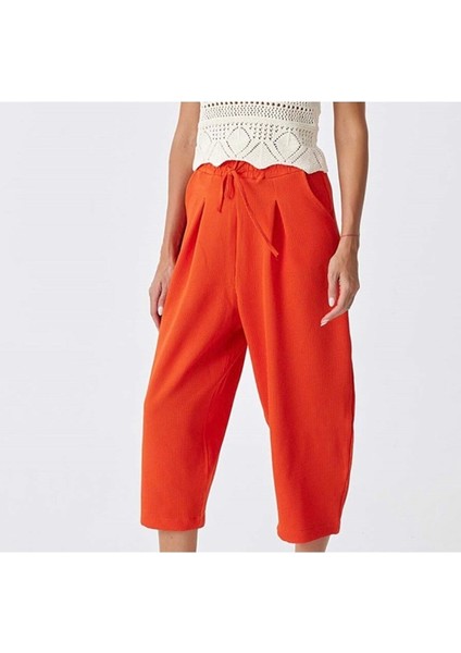Beli Lastikli Fitilli Dokulu Turuncu Cepli Pileli Kadın Şalvar fiyatları