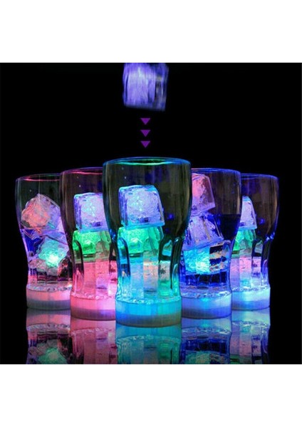 12 Adet LED Işıklı Buz Küpü LED Light Ice Cube Yılbaşı Işıkları Renkli Kokteyl Işığı