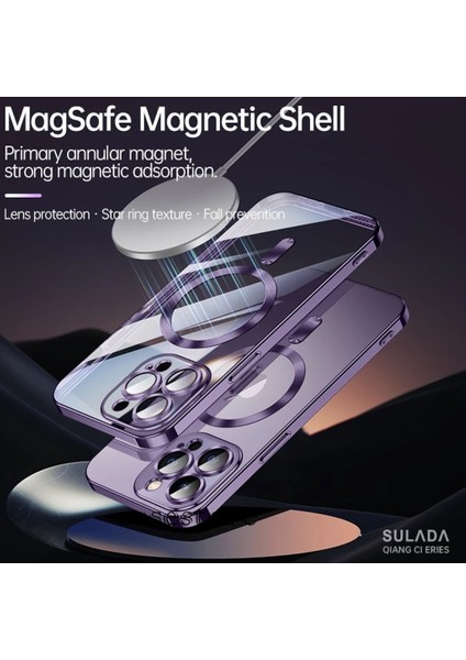 Iphone 14 Pro Max Uyumlu Kılıf Kamera Lens Kaplama Korumalı Manyetik Magsafe Renkli Şeffaf
