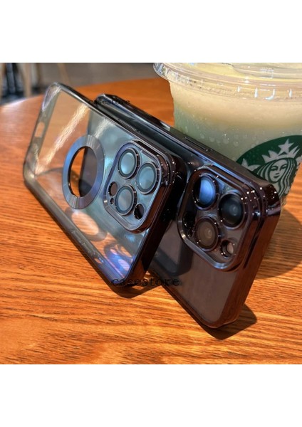 Iphone 14 Pro Uyumlu Kılıf Kamera Lens Üstü Kapalı Koruma Orta Logo Gösterir Halkalı Şeffaf fiyatları
