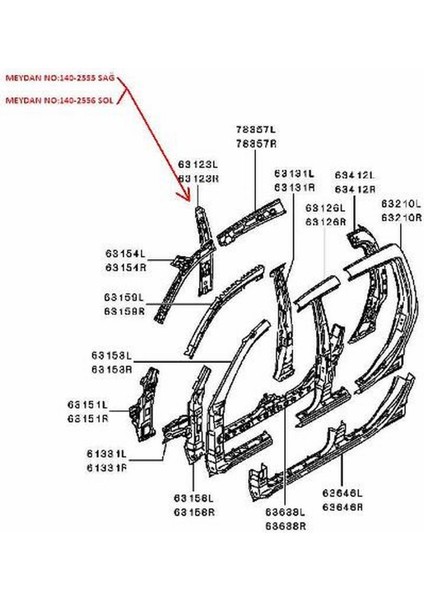 Mıtsubıshı L200- Pıck Up- 06/15 Orta Direk Iç Sacı Sağ (Iç Kabin Tarafı) (Çift Kabin) (Orijinal 5312A258T