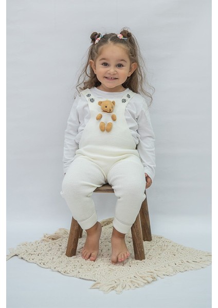 Oyuncak Ayı Detaylı Düğmeli Ayarlanabilir Askılı Triko Salopet Elbise