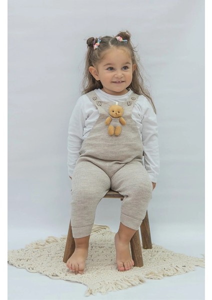 Oyuncak Ayı Detaylı Düğmeli Ayarlanabilir Askılı Triko Salopet Elbise