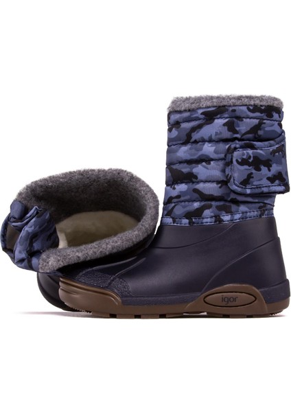 W10210 Topo Ski Camo Çocuk Kürklü Lacivert Kar Botu