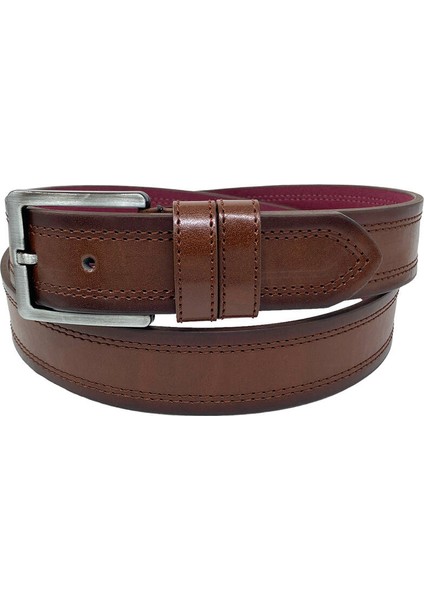Kahverengi Suni Deri Çift Dikişli Model 4 Cm.lik Spor Kemer - 9013-111-22RL fiyatları