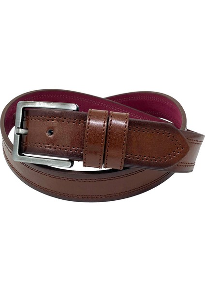 Kahverengi Suni Deri Çift Dikişli Model 4 Cm.lik Spor Kemer - 9013-111-22RL modelleri