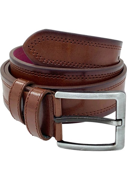 Kahverengi Suni Deri Çift Dikişli Model 4 Cm.lik Spor Kemer - 9013-111-22RL fırsatları