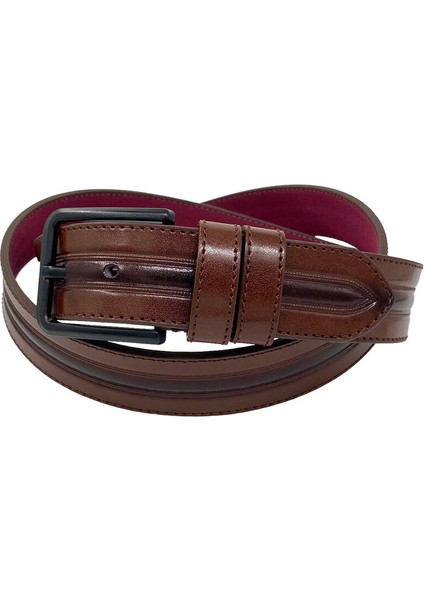 Kahverengi Suni Deri Ortası Desenli Model 4 Cm.lik Spor Kemer - 9013-52-22RL fırsatları