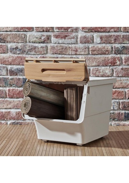 Motek Organızer Tekerlekli Eşya ve Erzak Kutusu 3X12 LT-MT07 Bambu Kapaklı