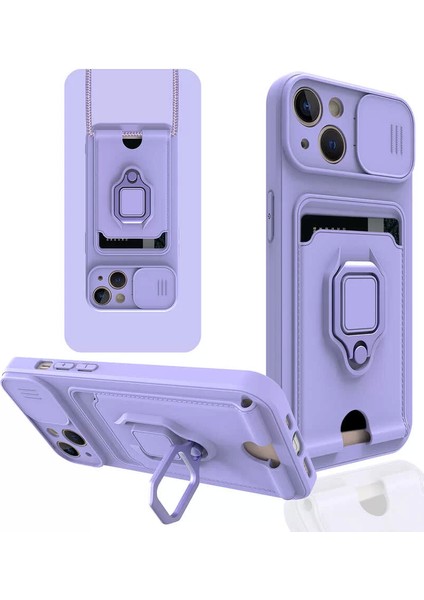 Apple iPhone 13 Kılıf ve Kart Tutucu Halkalı Stand [manyetik] iPhone 13 Pro Max Için Sıvı Silikon Çizilmeye Dayanıklı Darbeye Dayanıklı Lensi Kamera Koruma Kılıfı Lila fiyatları