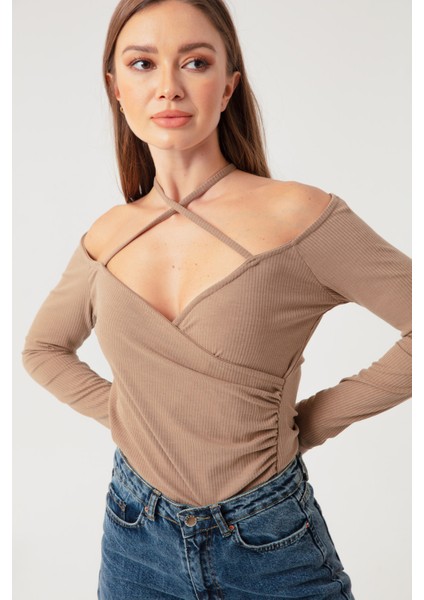 Kadın Vizon Bağlamalı Örme Bluz modelleri