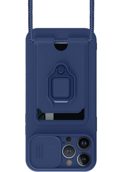 Apple iPhone 13 Pro Kılıf ve Kart Tutucu Halkalı Stand [manyetik] Apple iPhone 13 Pro Max Için Sıvı Silikon Çizilmeye Dayanıklı Darbeye Dayanıklı Lensi Kamera Koruma Kılıfı Lacivert modelleri