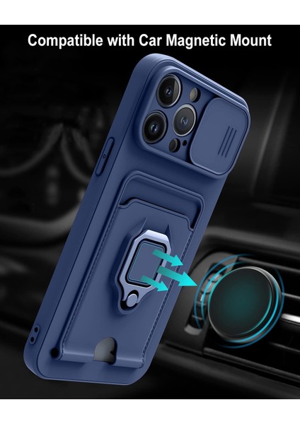 Apple iPhone 13 Pro Kılıf ve Kart Tutucu Halkalı Stand [manyetik] Apple iPhone 13 Pro Max Için Sıvı Silikon Çizilmeye Dayanıklı Darbeye Dayanıklı Lensi Kamera Koruma Kılıfı Lacivert fırsatları