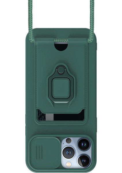 Apple iPhone 11 Kılıf ve Kart Tutucu Halkalı Stand [manyetik] Apple iPhone 13 Pro Max Için Sıvı Silikon Çizilmeye Dayanıklı Darbeye Dayanıklı Lensi Kamera Koruma Kılıfı Koyu Yeşil fırsatları
