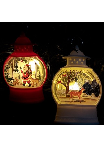 Yılbaşı Noel Gemici Feneri LED Işıklı Fener Dekor Masa Lambası Yılbaşı Hediyeleri Noel Baba Geyik Figürlü Lamba