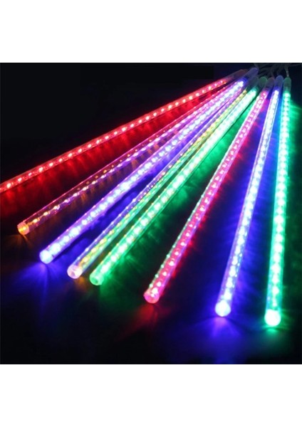 Renkli Meteor LED Işık Akan Işık Renkli Yağmur Damlası Işık Yılbaşı Işıkları Multi Colors Meteor LED Light 3.40 Metre 10 Çubuklu Akan Işık