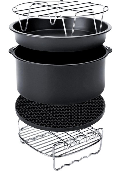 Paslanmaz 8 Adet 9 inç Yui / Xiaomi / Philips / Kumtel Uyumlu Air Fryer Aksesuarı - Siyah / Gümüş (Yurt Dışından)