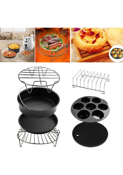Paslanmaz 7 Adet Yui / Xiaomi / Philips / Kumtel Uyumlu Air Fryer Aksesuarı - Siyah / Gümüş (Yurt Dışından) fiyatları