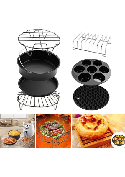 Paslanmaz 7 Adet Yui / Xiaomi / Philips / Kumtel Uyumlu Air Fryer Aksesuarı - Siyah / Gümüş (Yurt Dışından) fırsatları