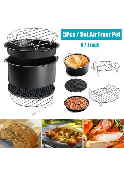 Paslanmaz 6 inç Yui / Xiaomi / Philips / Kumtel Uyumlu Air Fryer Aksesuarı - Siyah / Gümüş (Yurt Dışından) modelleri