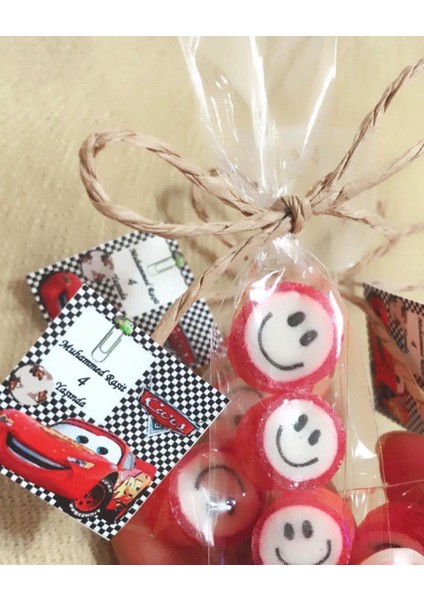 Kırmızı Gülenyüz Desenli Parmak Şeker 50 Adet