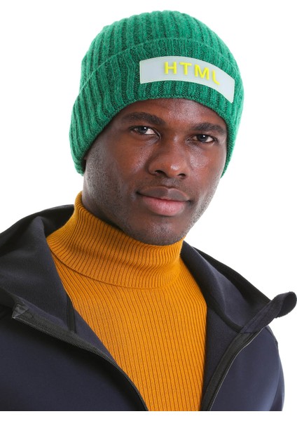 Yeşil Pamuklu Düz Örgü Bere