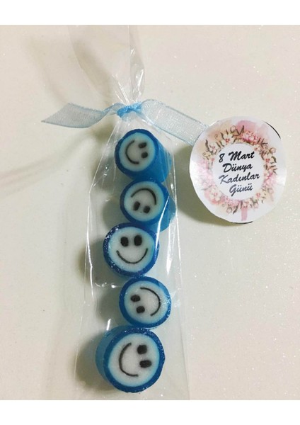 Mavi Gülenyüz Desenli Parmak Şeker 25 Adet