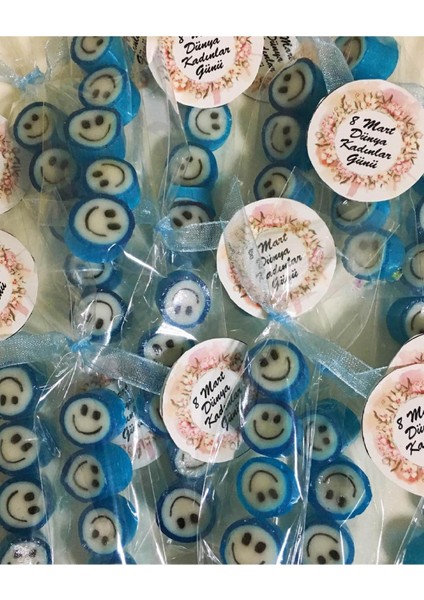 Mavi Gülenyüz Desenli Parmak Şeker 50 Adet fiyatları